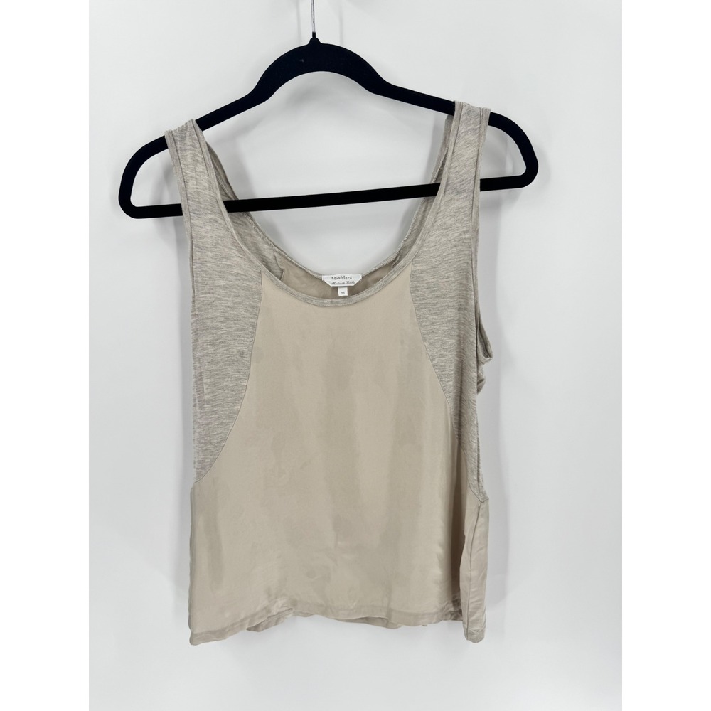 Max Mara Tank Top Women M Beige Mixed Media Sleeveless Made in Italy